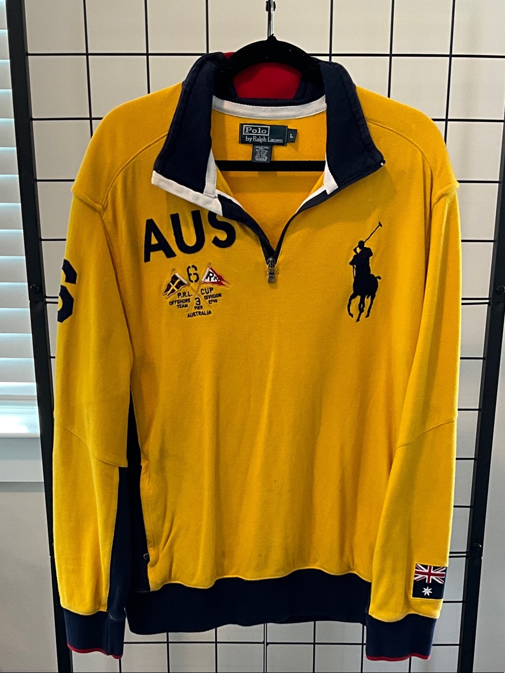 Polo by Ralph Lauren Men’s Gold Half-Zip Rugby Pullover with Navy Trim